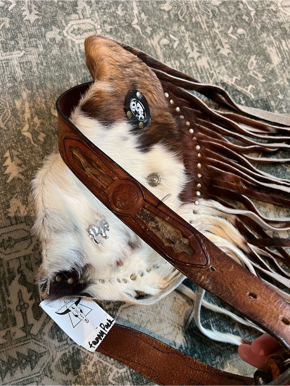 Fringed Cowhide Crossbody Bag in Brown and White - Picture 7 of 8